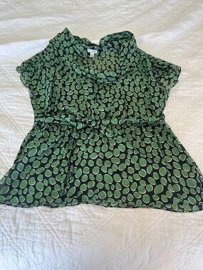 Silk Navy & Green Polka Dot Blouse